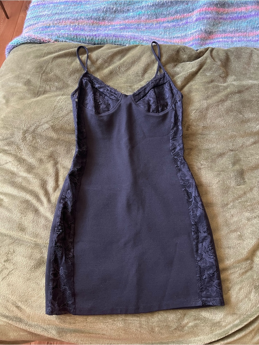 by the way. Black Lace-Trim Slip Dress